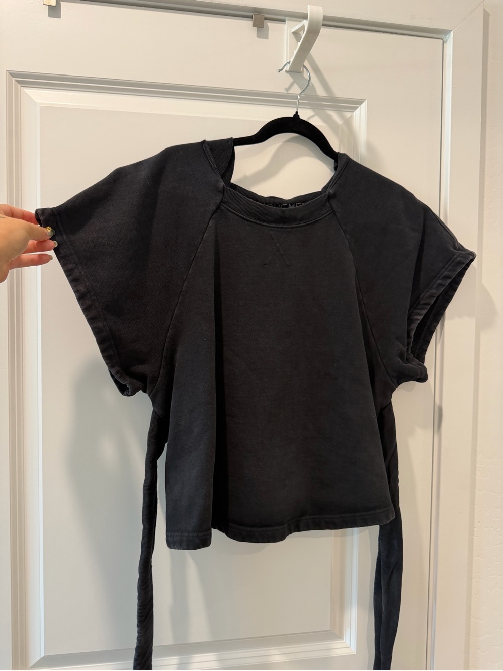 Fp movement by free people Women’s Black Short Sleeve Tie-Waist Sweatshirt Top - Picture 2 of 7